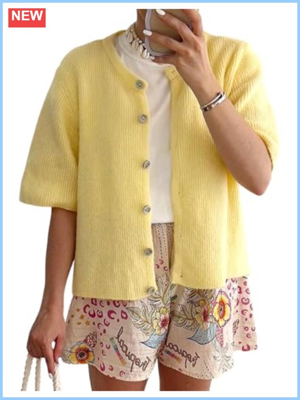 Womens Cropped Knit Cardigan Button Down Short Sleeve Y2K Sweater